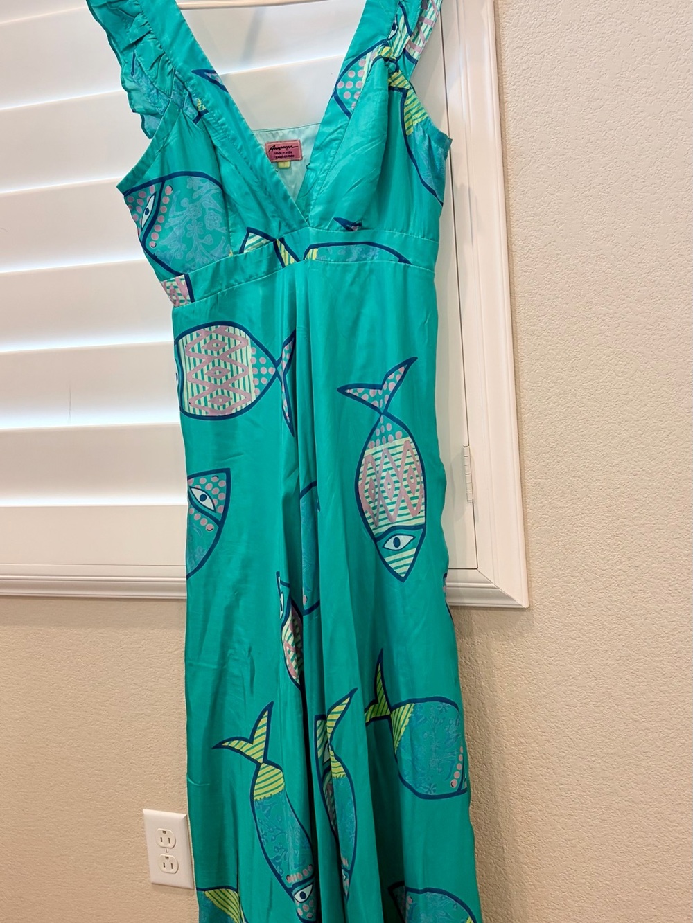 Anthropologie Turquoise Fish-Print Maxi Dress